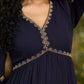 Elegant navy blue georgette Co Ord set with gold embroidery