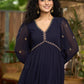 Elegant navy blue georgette Co Ord set with gold embroidery