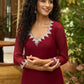 Graceful maroon georgette Co ord set with silver stone embellishment