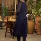 Elegant navy blue georgette Co Ord set with gold embroidery
