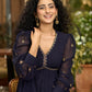 Elegant navy blue georgette Co Ord set with gold embroidery