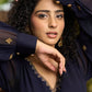 Elegant navy blue georgette Co Ord set with gold embroidery