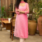 Pretty pink self embroidered kurta with matching pant - Net dupatta Optional