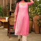 Pretty pink self embroidered kurta with matching pant - Net dupatta Optional