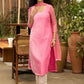 Pretty pink self embroidered kurta with matching pant - Net dupatta Optional