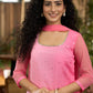 Pretty pink self embroidered kurta with matching pant - Net dupatta Optional