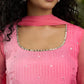 Pretty pink self embroidered kurta with matching pant - Net dupatta Optional