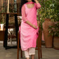 Pretty pink self embroidered kurta with matching pant - Net dupatta Optional