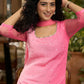 Pretty pink self embroidered kurta with matching pant - Net dupatta Optional
