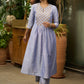 Light blue cotton silk Co ord set with stylish criss cross yoke - Dupatta Optional