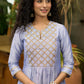 Light blue cotton silk Co ord set with stylish criss cross yoke - Dupatta Optional
