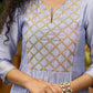 Light blue cotton silk Co ord set with stylish criss cross yoke - Dupatta Optional
