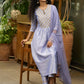 Light blue cotton silk Co ord set with stylish criss cross yoke - Dupatta Optional
