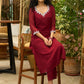 Graceful maroon georgette Co ord set with silver stone embellishment
