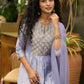 Light blue cotton silk Co ord set with stylish criss cross yoke - Dupatta Optional