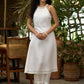 Stylish White halter Co ord set with pearl embroidery - Dupatta Optional