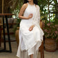 Stylish White halter Co ord set with pearl embroidery - Dupatta Optional