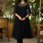 Elegant black georgette Co ord set with gold sequence yoke