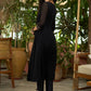 Elegant black georgette Co ord set with gold sequence yoke