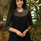 Elegant black georgette Co ord set with gold sequence yoke
