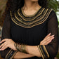 Elegant black georgette Co ord set with gold sequence yoke