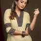 Elegant ochre yellow cotton tunic with ajrakh combination