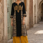 Regal Black Cotton Kurta with Statement Gold Paisley Embroidered Neckline & Kalamkari Panel & Cuff Detail