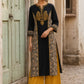 Regal Black Cotton Kurta with Statement Gold Paisley Embroidered Neckline & Kalamkari Panel & Cuff Detail