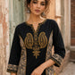 Regal Black Cotton Kurta with Statement Gold Paisley Embroidered Neckline & Kalamkari Panel & Cuff Detail