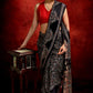 Exclusive Ajrakh block printed black modal silk saree