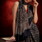 Exclusive Ajrakh block printed black modal silk saree