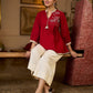 Maroon Cotton Pleated Top Featuring Ajrakh Striped Collar And Hem Accented With Pichwai Hand Painting