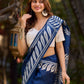 Artisan Blue Pure Silk Saree featuring Bold Hand Batik Work