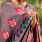 Contemporary Teal and Pink Striped Cotton Saree with Dual-Tone Effect and Hand Block Print Motifs