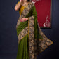 Regal Moss Green Cotton Saree with Kalamkari Border Highlighted with Abla work & Zari