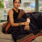 Elegant Black Cotton Saree with Ajrakh Print & Kalamkari Painted Border