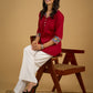 Cotton lapel collar top with stunning Madhubani hand-painted detail