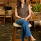 Dusky Clay Sleeveless Cotton Top with Frilled Yoke and Hand Kantha Embroidery