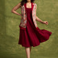 Elegant Fusion Of Ivory & Maroon , Self Embroidered Sleeveless Jacket With Silk Collar    Dress Optional