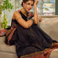 Elegant Black Cotton Saree with Ajrakh Print & Kalamkari Painted Border