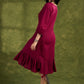 Wine Frill Dress. Elegant Wine Cotton Dress With Ruffled Hem Detailing