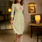 Ivory & Olive Hand Block Printed Rayon Panel Dress with Floral Placement Motif