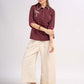 Maroon Cotton Contemporary Top with Embroidered Flamingo and Button Down Yoke
