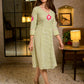 Ivory & Olive Hand Block Printed Rayon Panel Dress with Floral Placement Motif