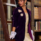 Royal Wine Velvet Jacket Adorned With Hand-Embroidered Flower Brooches