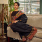 Elegant Black Cotton Saree with Ajrakh Print & Kalamkari Painted Border