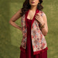 Elegant Fusion Of Ivory & Maroon , Self Embroidered Sleeveless Jacket With Silk Collar    Dress Optional