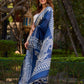 Artisan Blue Pure Silk Saree featuring Bold Hand Batik Work