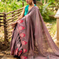 Contemporary Teal and Pink Striped Cotton Saree with Dual-Tone Effect and Hand Block Print Motifs