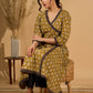 Olive Bloom Mul Cotton Angrakha Style Kurta with Black Contrast Border